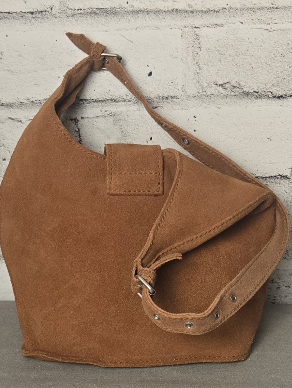 Vintage 2002 GAP Brown Suede Hobo Bag Y2K Minimalist Shoulder Bag - Picture 5 of 15